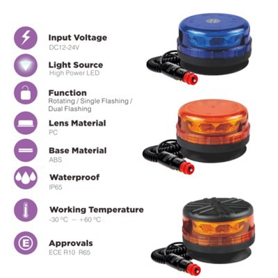 12-24VDC Universal Magnetic Amber Emergency Rotation Din Base Signal LED Strobe Beacon Light For Cars Trucks New Condition high quality